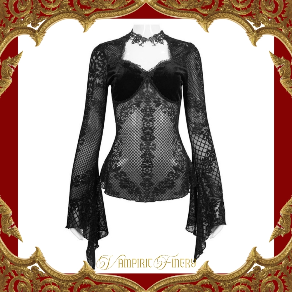 Eva Lady Flared Flock Sleeve Gothic Vampiric Top